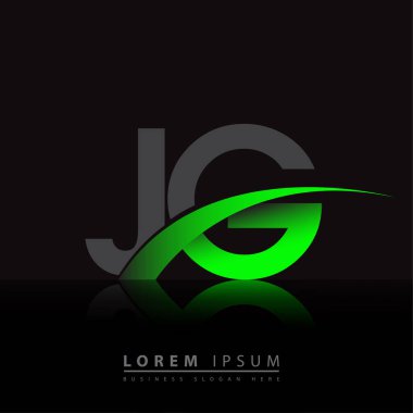 İlk harf JG logotype şirketinin adı yeşil ve siyah Swoosh tasarımı. iş ve şirket kimliği için vektör logosu.
