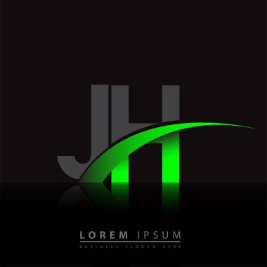 İlk harf JH logotype şirket adı yeşil ve siyah swoosh tasarımı. iş ve şirket kimliği için vektör logosu.