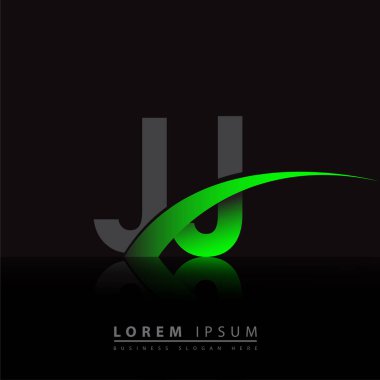 İlk harf JJ logotype şirketinin adı yeşil ve siyah Swoosh tasarımı. iş ve şirket kimliği için vektör logosu.