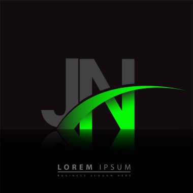 İlk harf JN logotype şirketinin adı yeşil ve siyah Swoosh tasarımı. iş ve şirket kimliği için vektör logosu.