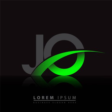 İlk harf JO logotype şirket adı yeşil ve siyah swoosh tasarımı. iş ve şirket kimliği için vektör logosu.