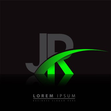 İlk harf JR logotype şirketinin adı yeşil ve siyah Swoosh tasarımı. iş ve şirket kimliği için vektör logosu.