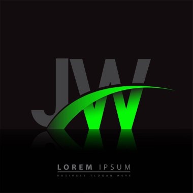 İlk harf JW logotype şirketi ismi yeşil ve siyah Swoosh tasarımı. iş ve şirket kimliği için vektör logosu.