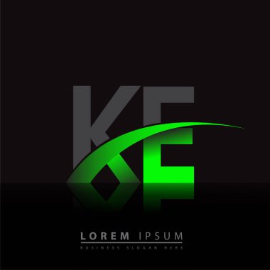 İlk harf KE logotype şirket adı yeşil ve siyah Swoosh tasarımı. iş ve şirket kimliği için vektör logosu.