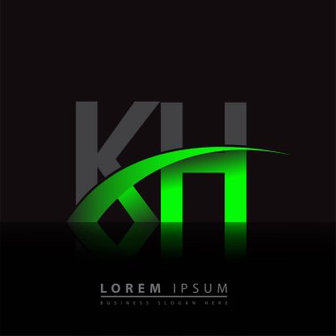 İlk harf KH logotype şirketi ismi yeşil ve siyah swoosh tasarımı. iş ve şirket kimliği için vektör logosu.