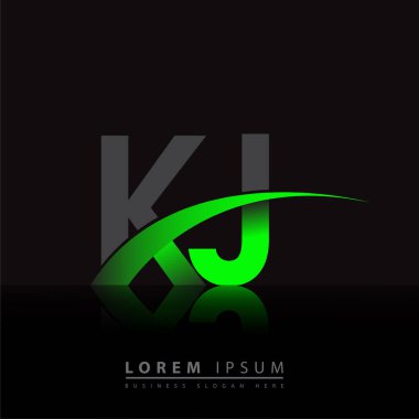 İlk harf KJ logotype şirketi ismi yeşil ve siyah swoosh tasarımı. iş ve şirket kimliği için vektör logosu.