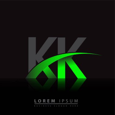 KK logotype şirketinin ilk harfi: Renkli yeşil ve siyah Swoosh tasarımı. iş ve şirket kimliği için vektör logosu.