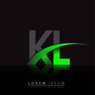 İlk harf KL logotype şirket adı yeşil ve siyah swoosh tasarımı. iş ve şirket kimliği için vektör logosu.