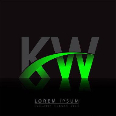İlk harf KW logotype şirketinin adı yeşil ve siyah Swoosh tasarımı. iş ve şirket kimliği için vektör logosu.