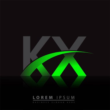 İlk harf KX logotype şirket adı yeşil ve siyah swoosh tasarımı. iş ve şirket kimliği için vektör logosu.