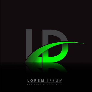 LD logotype şirketinin ilk harfi: Renkli yeşil ve siyah Swoosh tasarımı. iş ve şirket kimliği için vektör logosu.