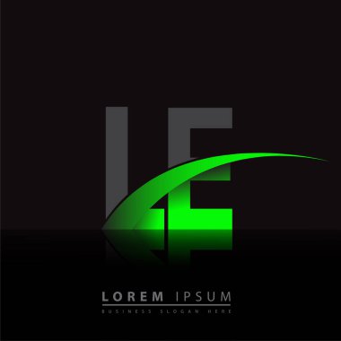 İlk harf LE logotype şirket ismi yeşil ve siyah Swoosh tasarımı. iş ve şirket kimliği için vektör logosu.