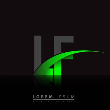 İlk harf LF logotype şirket adı yeşil ve siyah swoosh tasarımı. iş ve şirket kimliği için vektör logosu.