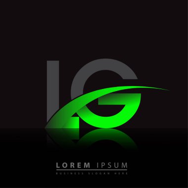 İlk harf LG logotype şirket adı yeşil ve siyah swoosh tasarımı. iş ve şirket kimliği için vektör logosu.