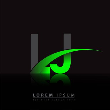 İlk harf LJ logotype şirket adı yeşil ve siyah swoosh tasarımı. iş ve şirket kimliği için vektör logosu.