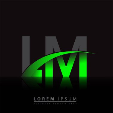 İlk harf LM logotype şirket adı yeşil ve siyah swoosh tasarımı. iş ve şirket kimliği için vektör logosu.