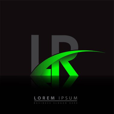İlk harf LR logotype şirketi ismi yeşil ve siyah Swoosh tasarımı. iş ve şirket kimliği için vektör logosu.
