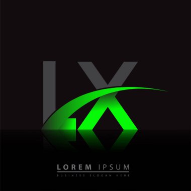 İlk harf LX logotype şirket adı yeşil ve siyah swoosh tasarımı. iş ve şirket kimliği için vektör logosu.