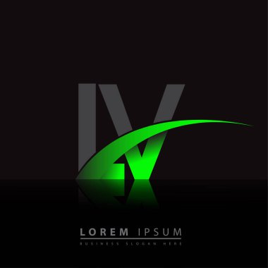 İlk harf LV logotype şirket adı yeşil ve siyah swoosh tasarımı. iş ve şirket kimliği için vektör logosu.