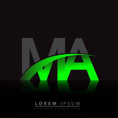 İlk harf MA logotype şirketi ismi yeşil ve siyah Swoosh tasarımı. iş ve şirket kimliği için vektör logosu.