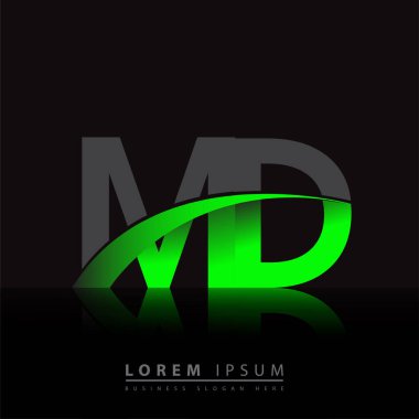İlk harf MD logotype şirketi ismi yeşil ve siyah Swoosh tasarımı. iş ve şirket kimliği için vektör logosu.