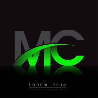 İlk harf MC logotype şirketi ismi yeşil ve siyah Swoosh tasarımı. iş ve şirket kimliği için vektör logosu.