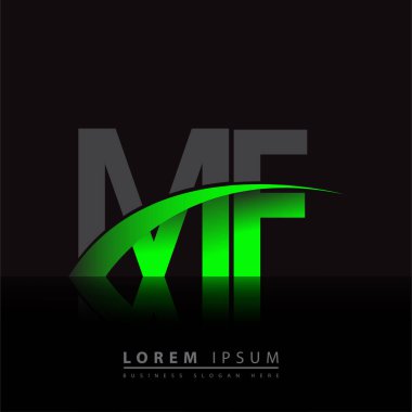 İlk harf MF logotype şirketi ismi yeşil ve siyah Swoosh tasarımı. iş ve şirket kimliği için vektör logosu.