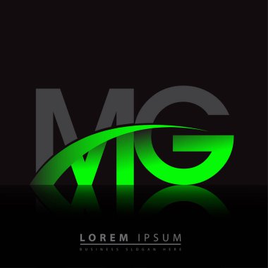 İlk harf MG logotype şirketi adı yeşil ve siyah swoosh tasarımı. iş ve şirket kimliği için vektör logosu.