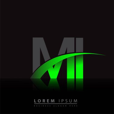 İlk harf MI logotype şirketi ismi yeşil ve siyah Swoosh tasarımı. iş ve şirket kimliği için vektör logosu.
