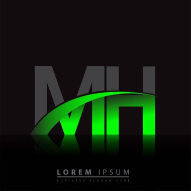 İlk harf MH logotype şirketi ismi yeşil ve siyah Swoosh tasarımı. iş ve şirket kimliği için vektör logosu.