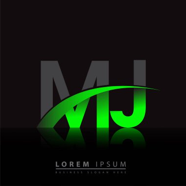 İlk harf MJ logotype şirketi adı yeşil ve siyah Swoosh tasarımı. iş ve şirket kimliği için vektör logosu.