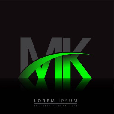 İlk harf MK logotype şirketi ismi yeşil ve siyah Swoosh tasarımı. iş ve şirket kimliği için vektör logosu.