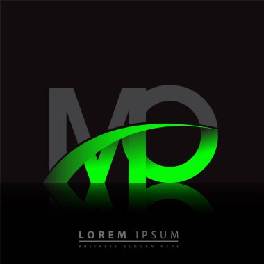 İlk harf MO logotype şirketinin adı: Renkli yeşil ve siyah Swoosh tasarımı. iş ve şirket kimliği için vektör logosu.