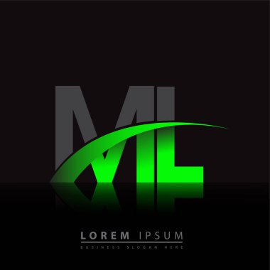 İlk harf ML logotype şirket adı yeşil ve siyah swoosh tasarımı. iş ve şirket kimliği için vektör logosu.