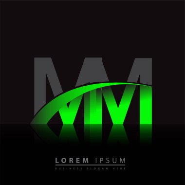 İlk harf MM logotype şirketi ismi yeşil ve siyah Swoosh tasarımı. iş ve şirket kimliği için vektör logosu.