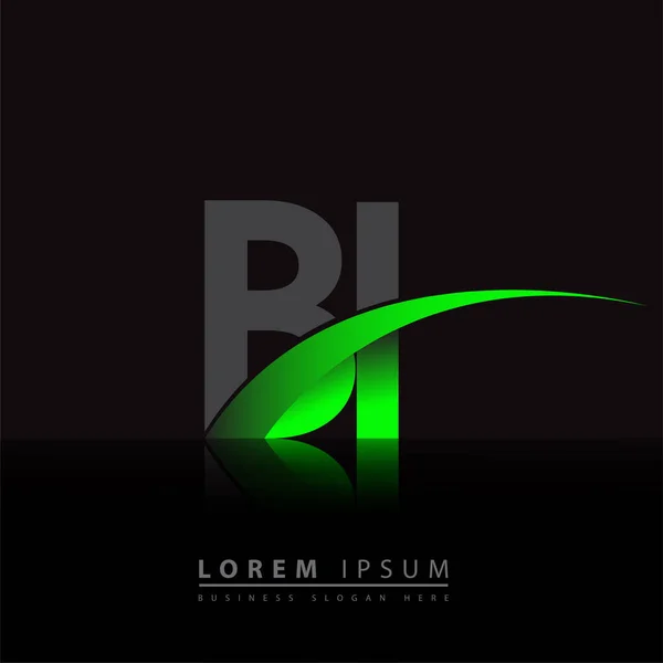 Letra Inicial Logotipo Nome Empresa Colorido Design Swoosh Verde Preto —  Vetores de Stock