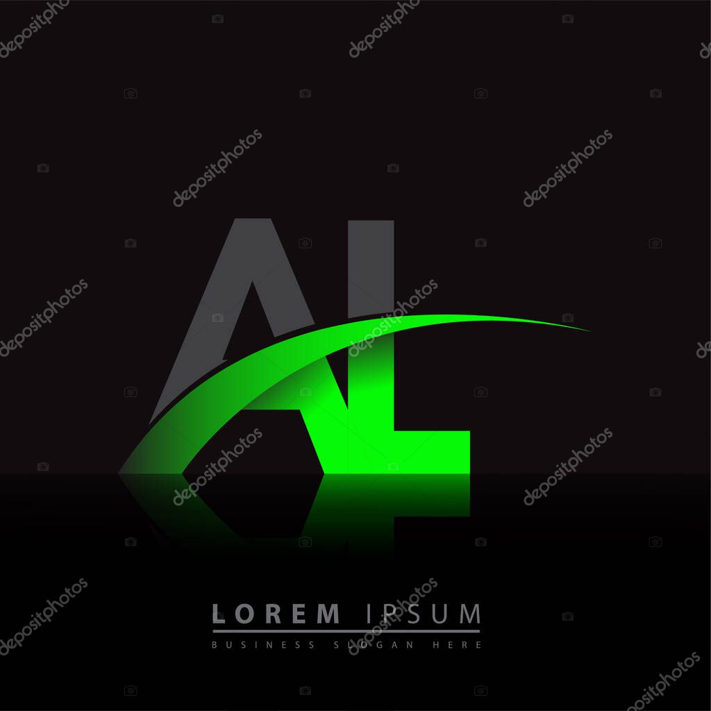 Initial letter AL logotype company name colored green and black swoosh design. vector logo for business and company identity.