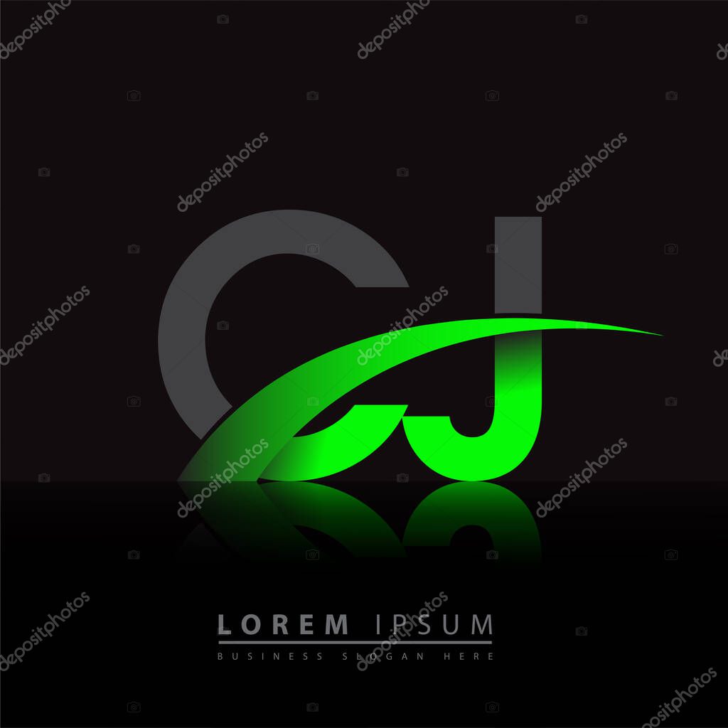 Initial letter CJ logotype company name colored green and black swoosh design. vector logo for business and company identity.