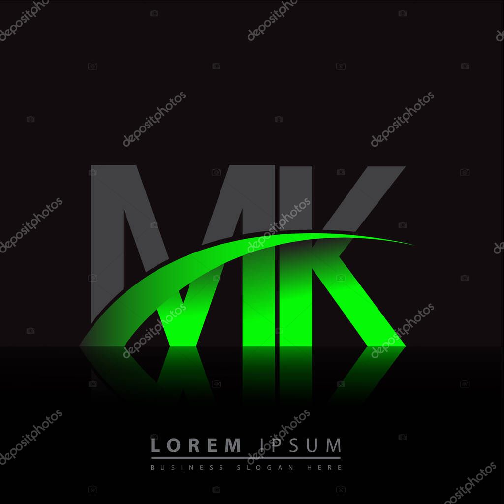 Initial letter MK logotype company name colored green and black swoosh design. vector logo for business and company identity.