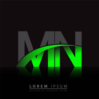 İlk harf MN logotype şirketi ismi yeşil ve siyah Swoosh tasarımı. iş ve şirket kimliği için vektör logosu.