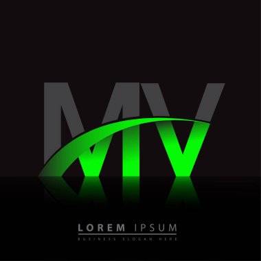 İlk harf MV logotype şirketi ismi yeşil ve siyah Swoosh tasarımı. iş ve şirket kimliği için vektör logosu.