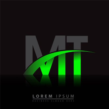 İlk harf MT logotype şirketinin adı: Renkli yeşil ve siyah Swoosh tasarımı. iş ve şirket kimliği için vektör logosu.