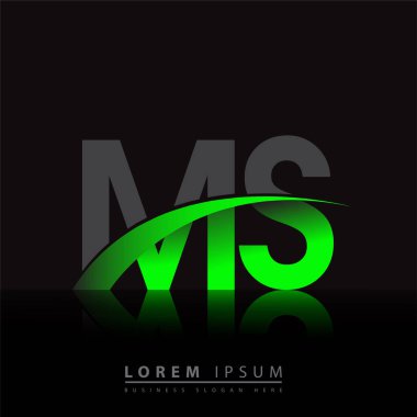 İlk harf MS logotype şirket adı yeşil ve siyah Swoosh tasarımı. iş ve şirket kimliği için vektör logosu.