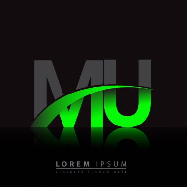 İlk harf MU logotype şirketi ismi yeşil ve siyah Swoosh tasarımı. iş ve şirket kimliği için vektör logosu.