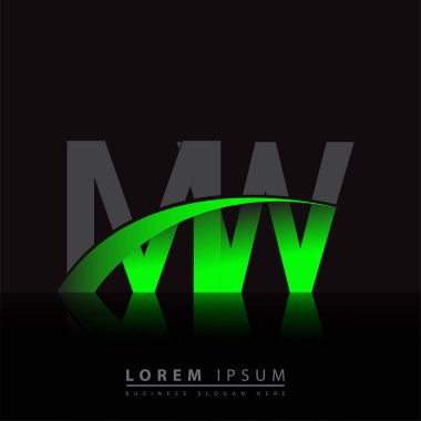 İlk harf MW logotype şirketi ismi yeşil ve siyah Swoosh tasarımı. iş ve şirket kimliği için vektör logosu.