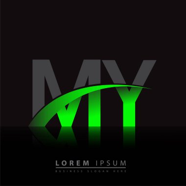 İlk harf Benim logotype şirketimin adı Renkli yeşil ve siyah Swoosh tasarımı. iş ve şirket kimliği için vektör logosu.