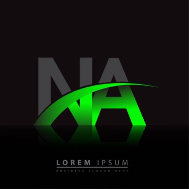 İlk harf NA logotype şirketi ismi yeşil ve siyah Swoosh tasarımı. iş ve şirket kimliği için vektör logosu.