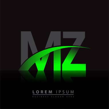 İlk harf MZ logotype şirketi ismi yeşil ve siyah Swoosh tasarımı. iş ve şirket kimliği için vektör logosu.