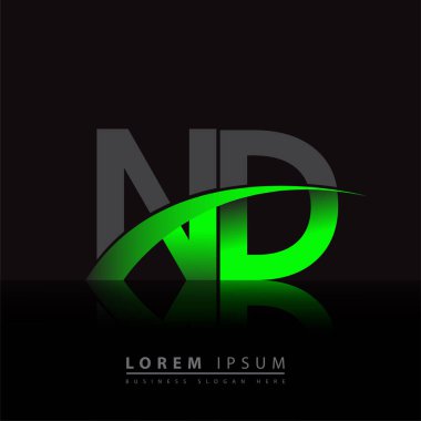 İlk harf ND logotype şirket adı yeşil ve siyah swoosh tasarımı. iş ve şirket kimliği için vektör logosu.