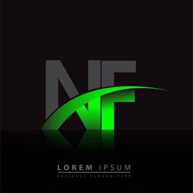 İlk harf NF logotype şirket adı yeşil ve siyah swoosh tasarımı. iş ve şirket kimliği için vektör logosu.